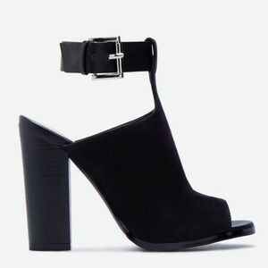 Taupe Peep Toe Chunk Mule/Booties - size 8.5